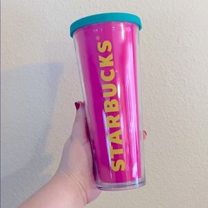 Starbucks Hot Pink with Green Lid Tumblr